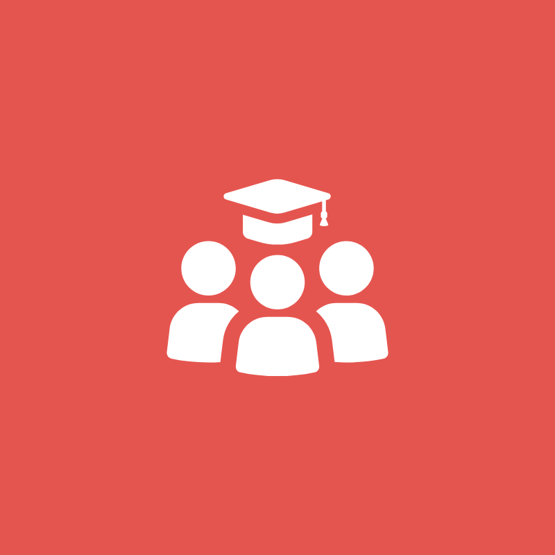Graphic of three people under a graduation cap.