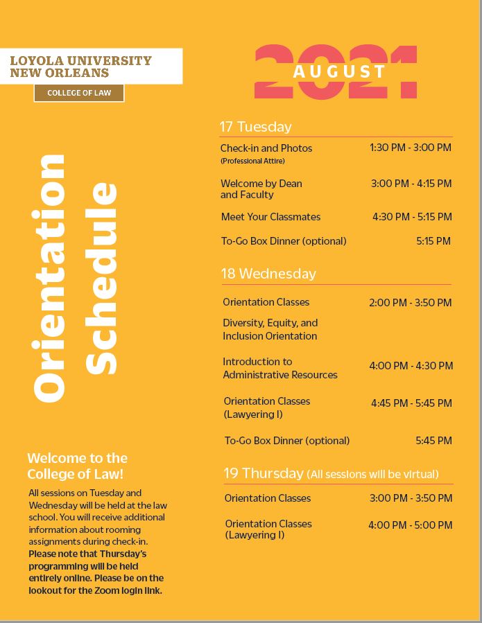 2021 New Orientation Schedule