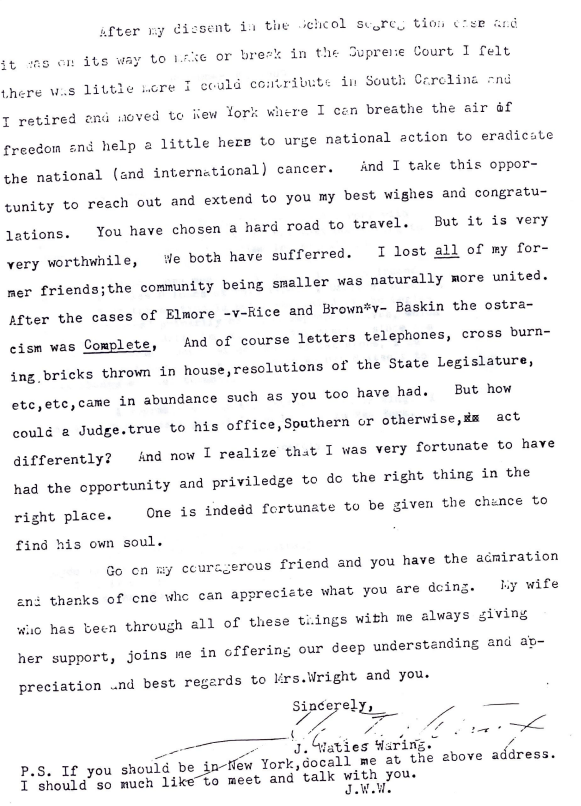 Letter from Judge Waring to Judge Wright Page 2